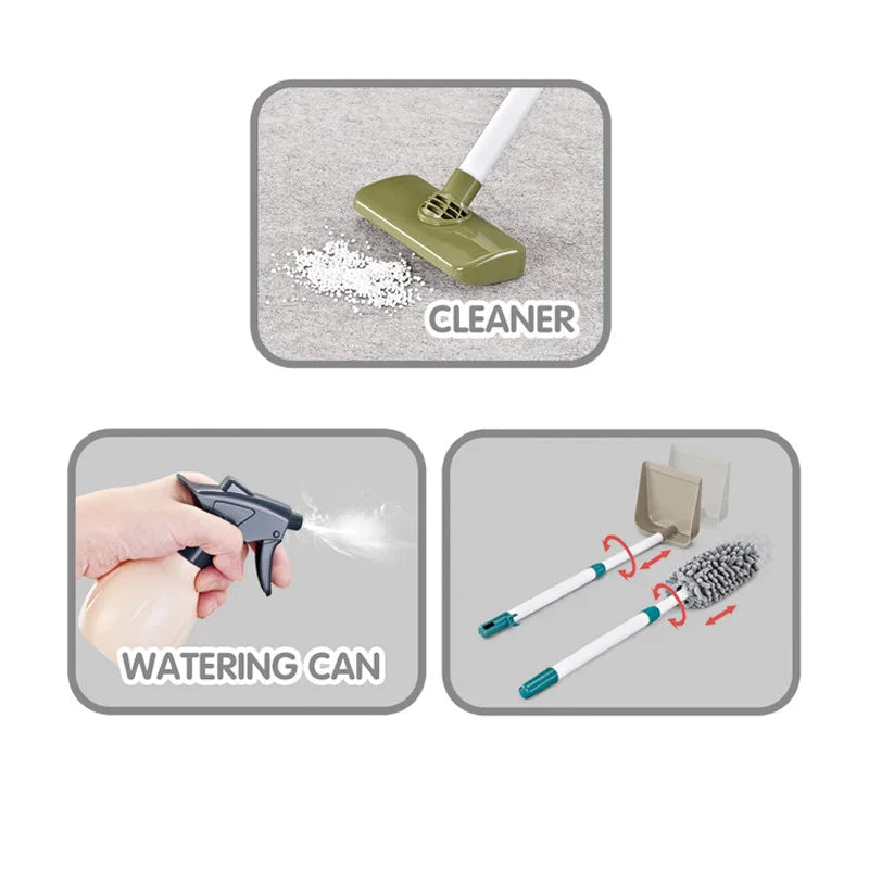 Pretend Play Cleaning Set and Sanitation Simulation Broom Vacuum Cleaner Tool Toy for Boys Girls Children's Cleaning Tool Toys