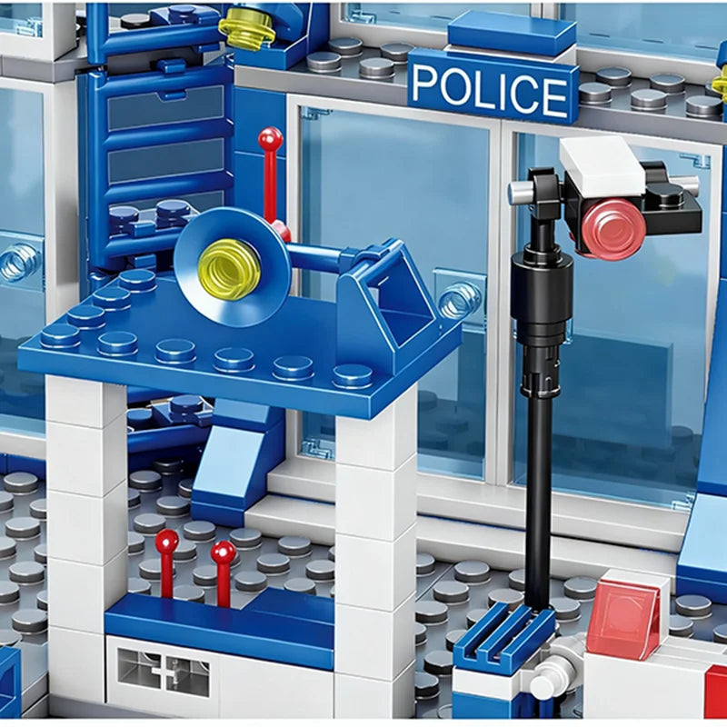 City police station building block group boy DIY car brick police station model building children's educational toy gift