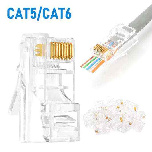 10/50/100Pcs Pass Through RJ45 Cat6/Cat5e Connectors Crystal End 8P8C Crimp UTP Standard Ethernet Network Modular Plug
