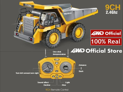 4WD Remote Control Excavator Toy Radio Controlled RC Dump Truck Vehicle Crawler Bulldozer Construction Buggy Light and Sound Car
