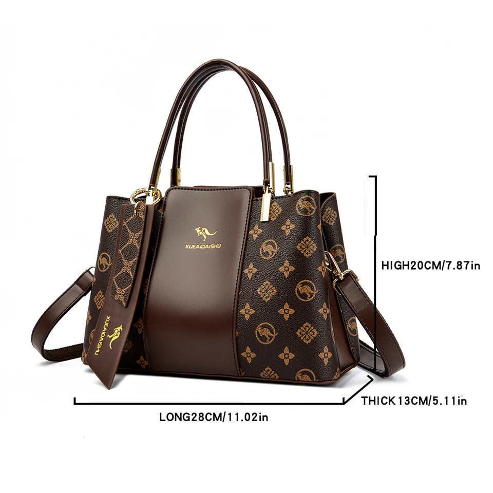 Luxury Handbag Fashion Print Large Capacity Soft Leather Women Shoulder Crossbody Bag Leisure Designer Ladies Purses and Handbag
