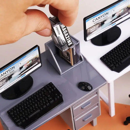 1 Set 1/12 Dollhouse Miniature Computer Keyboard Chair Desk Kit Home Study Room Furniture Decor Micro Scene Props