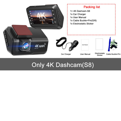 Kocam 4K UHD Dash Cam WiFi Car DVR Front and Rear Dual Lens Auto Car Camera with Night Vision 24H Parking Monitor Black Box