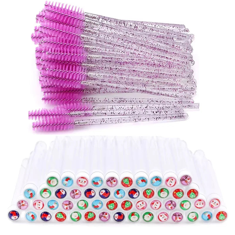 100/50pcs Christmas Eyelash Brush Tube Reusable Eyebrow Brushes Mascara Wand Dust-proof Storage Tubes Cosmetics Makeup Tools