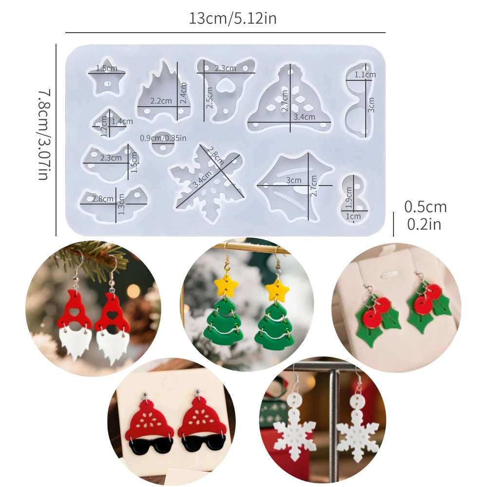 Christmas Silicone Resin Earring Molds with Holes Jewelry Pendant Mold Halloween DIY Ornaments Bracelet Gifts Macking Mould Kit