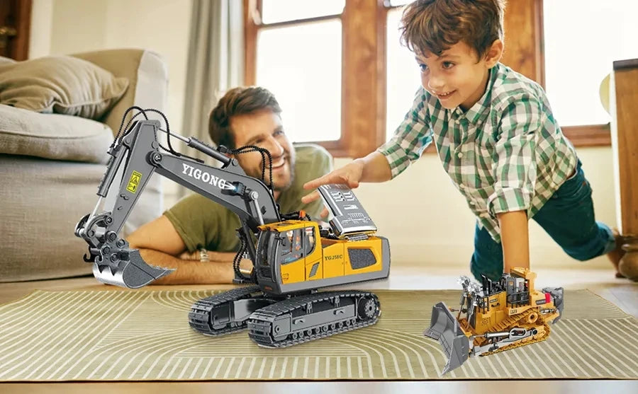4WD Remote Control Excavator Toy Radio Controlled RC Dump Truck Vehicle Crawler Bulldozer Construction Buggy Light and Sound Car
