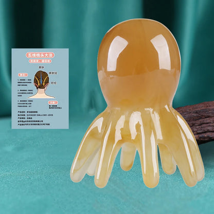 Resin Octopus Massage Comb Head Meridian Scraping Scalp Massage Brush Acupuncture Gua Sha Massage Comb Fatigue Relief Massage'