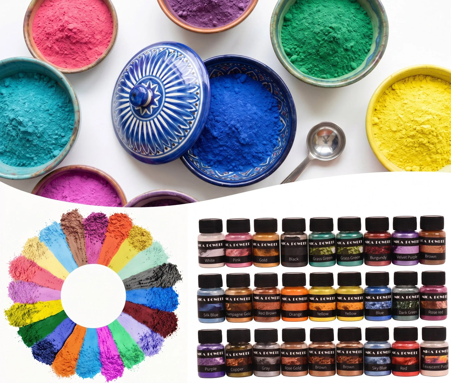 24Colors/Sets mica powder pigments, suitable for DIY resin, plaster, and candle molds; pearlescent resin pigments; jewelry-makin