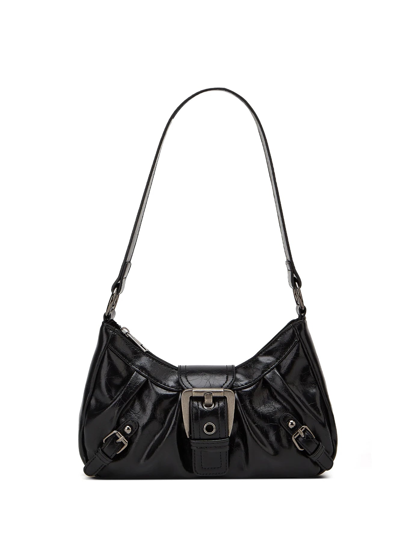 Shoulder Bags Y2K Retro Style Shoulder Bag, Maillard Pleated Rivet Armpit Bag, Fashionable Ladies Cool Leather Shoulder Bag