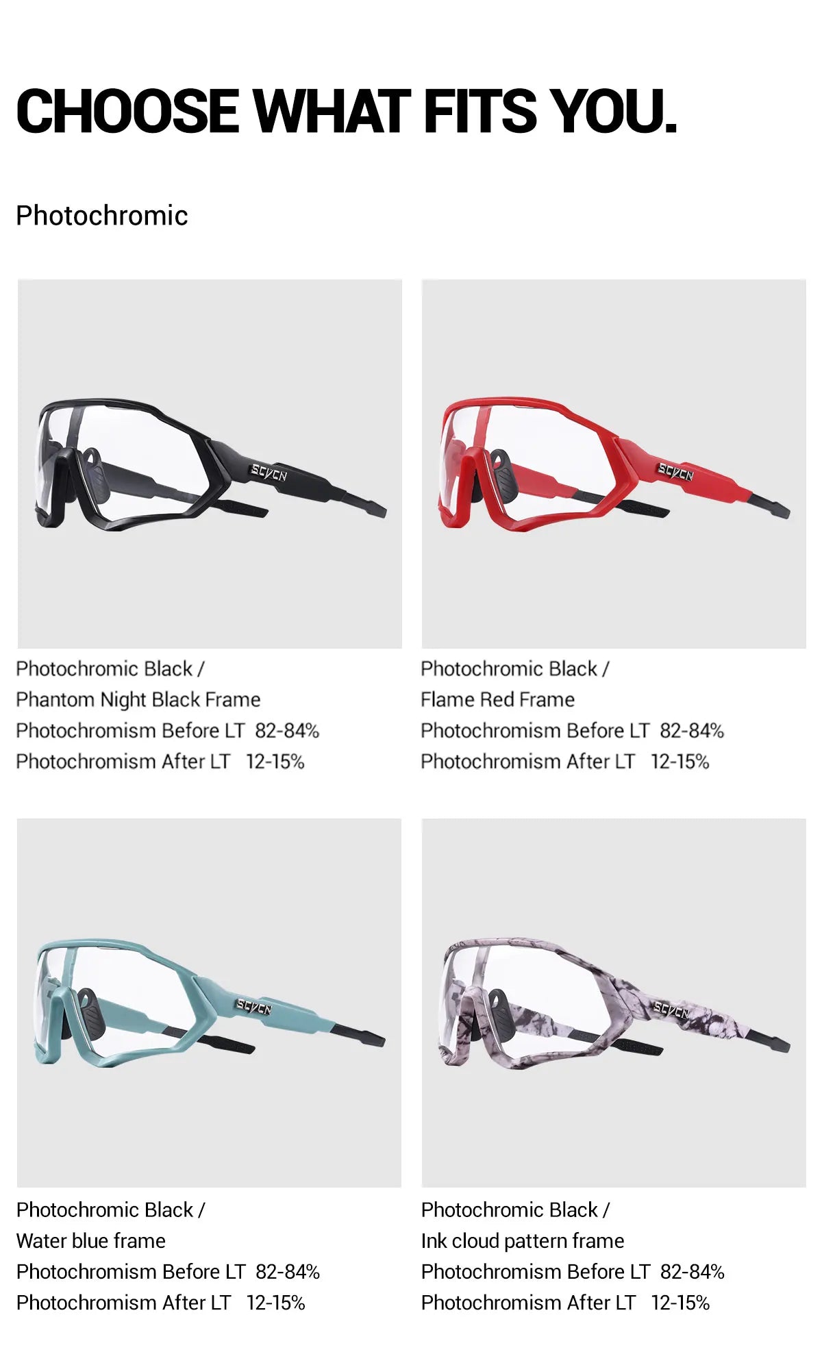 SCVCN Photochromic Cycling Sunglasses Outdoor Sports Running Drving Glasses Road MTB Bicycle Goggles  UV400 Safety Bike Eyewear