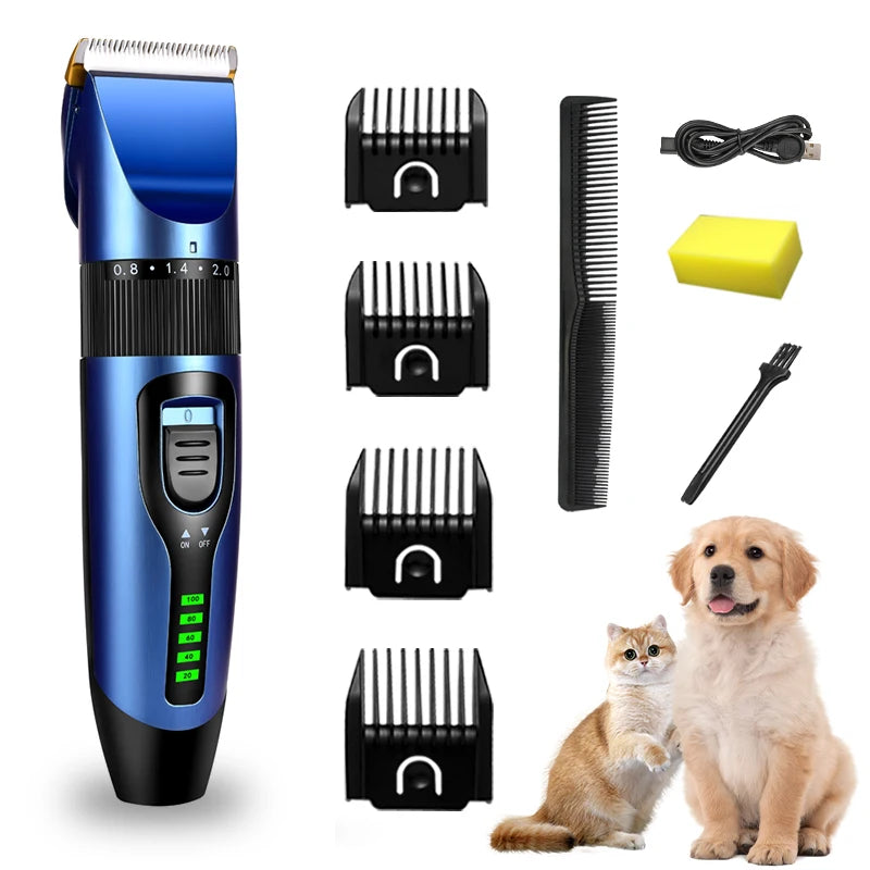 Professional Pet Hair Clipper Rechargeable Dog Cat Trimmer Battery Display Grooming Haircut Low Noice Razor Dog Hair Clipper