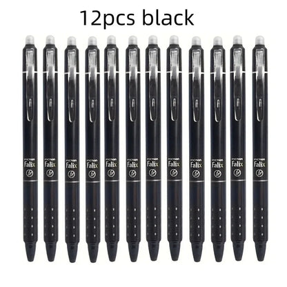 12pcs Press Type Erasable Gel Pens 0.5mm Black/Blue Ink Bullet Washable Handle Magic Refills Rod Super Capacity Ink Writing