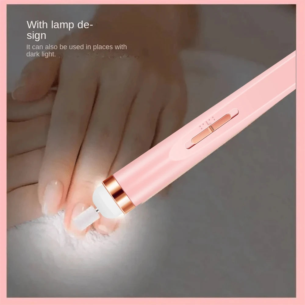 YIKOOLIN Portable Nail File Care Set LED Light Adjustable 4 Speed with 12 Attachment Drill Bits USB Charge Home Use