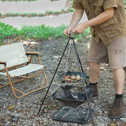 Outdoor BBQ Triangular Bracket Multifunctional Detachable Grill Pot Rack Portable Adjustable with Chain Outdoor Camping Supplies