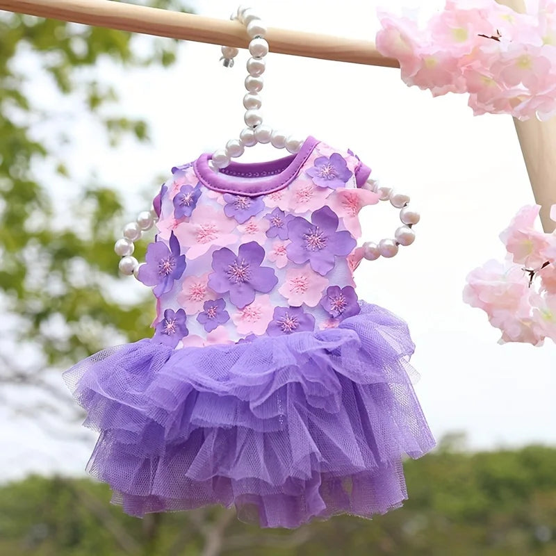 Floral Princess Dog Dress, Flower Puppy Apparel For Mini To Medium Dogs, Breathable And Soft, Perfect For Outings
