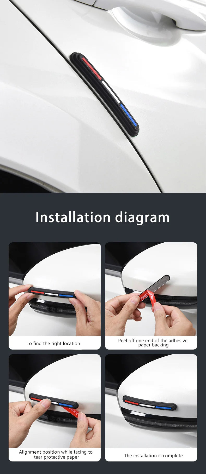 4pcs Car Rearview Mirror Door Protector Guard Edge Protector Buffer Trim Molding Protection Strip Car Auto Scratch Protector Bar