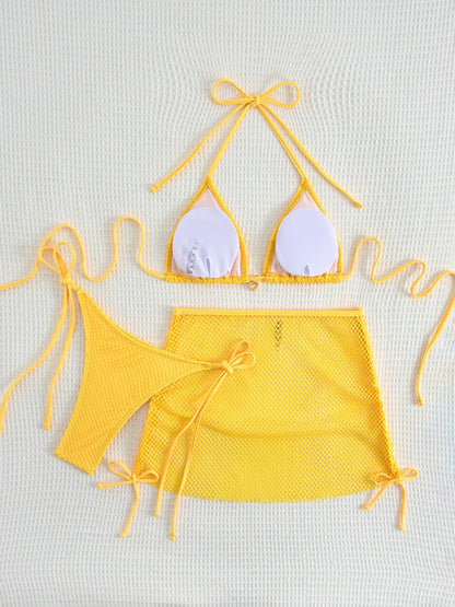 New Sexy Net Bikinis Female Swimsuits Women Three-Piece Swimwear Beach Swim Wear Bathing Suits Brazilian Bikini Set Pool Bather