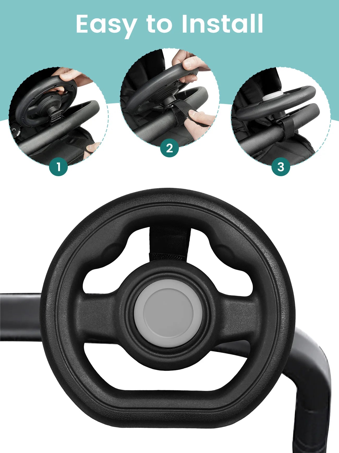 Stroller Steering Wheel Accessory with Honking Sound & 360° Rotation, Engaging Baby Travel Stroller Attachment to Calm Fussy Rid
