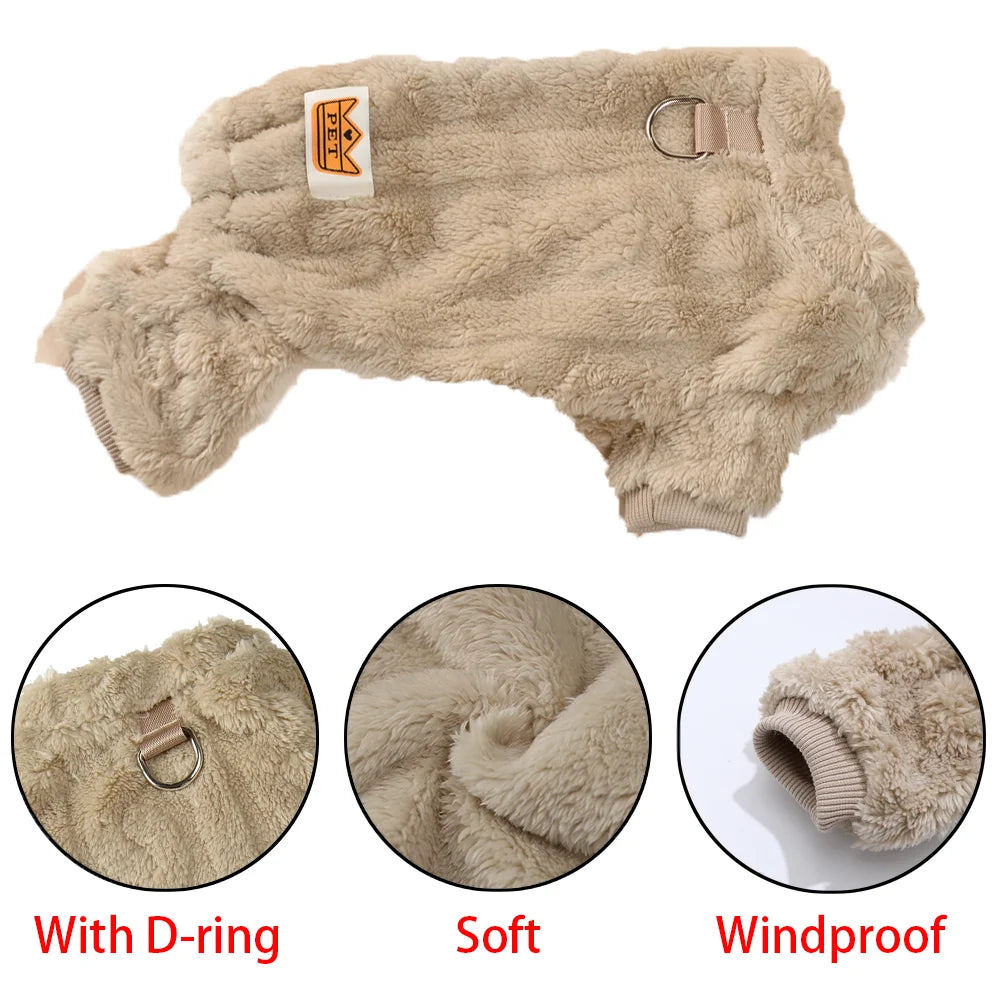 Soft Dog Clothes For Winter Warm Puppy Jumpsuit With D-ring Flannel Fleece Pets Sweater For Small Medium Dogs Yorkshire Pug Coat