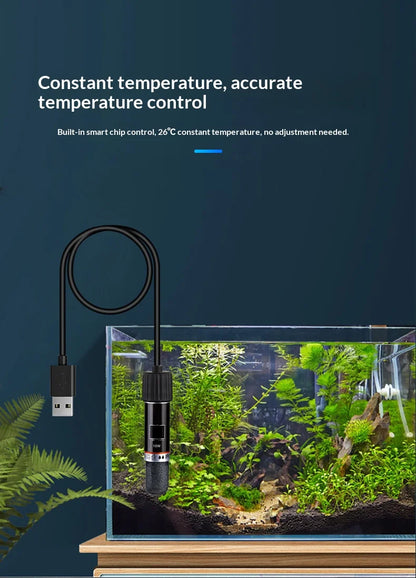 USB Mini Aquarium heating rod for Small Fish Tank 26°C Constant Temperature Aquarium Heater Submersible Thermostat Heater 10W