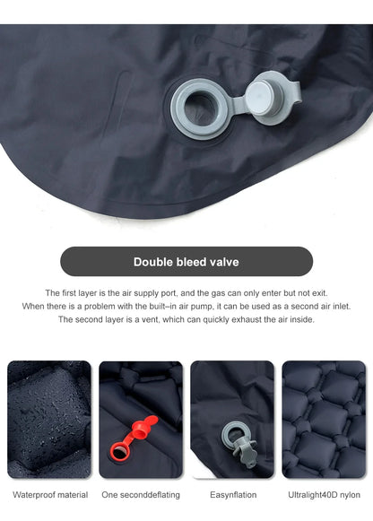 Outdoor Camping Inflatable Mattress Ultralight Air Mat with Built-in Pump Hiking Sleeping Pad Pillow