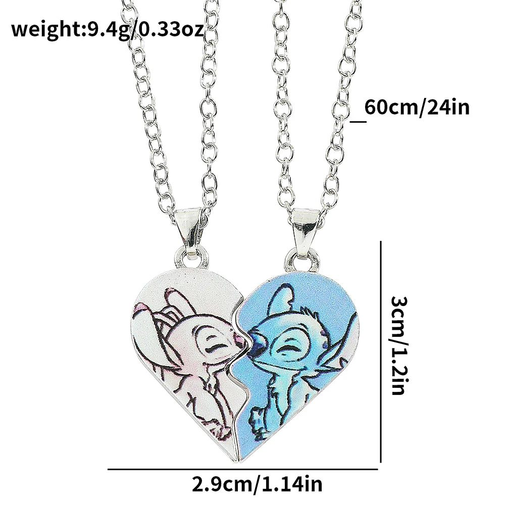 Couple's Stitch Heart Necklace - Gold & Silver Angel And Stitch Cute Style Jewelry Pendant Gift for Girls