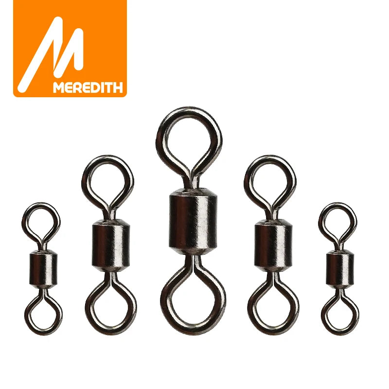 MEREDITH 50PCS/Lot Fishing Swivel Sizes Solid Connector Ball Bearing Snap Fishing Swivels Rolling Stainless Steel Beads