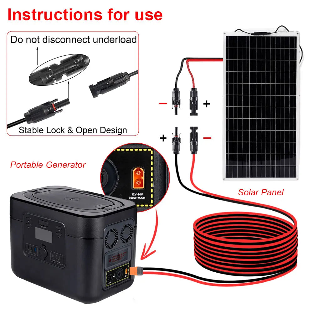 1/2/3M Solar Connector to XT60I- F Adapter 12AWG CableConnect Solar Panel Charge Cable for Solar Generator Portable Power Statio