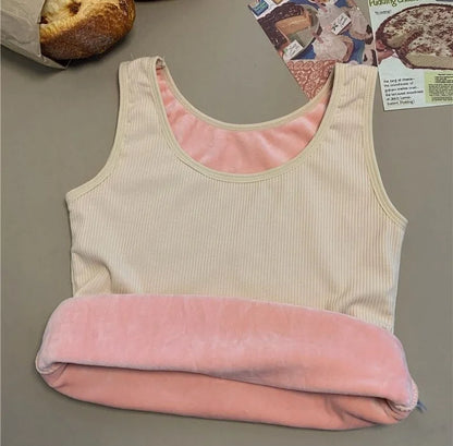Women'S Winter Thermal Underwear Top Seamless Plus Velvet Shirt Sleeveless Vest Warm Female Undershirt Solid Color Sexy Lingerie