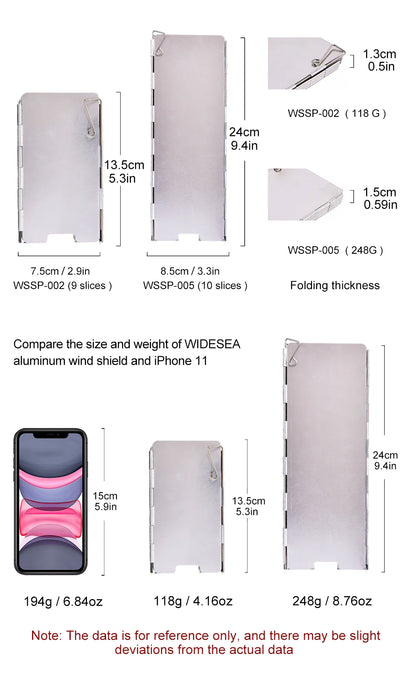 Widesea Portable Camping Wind Shield Aluminum Alloy Stainless Steel 9pcs Windproof Stove Screen with Storage Box for Outdoor Coo