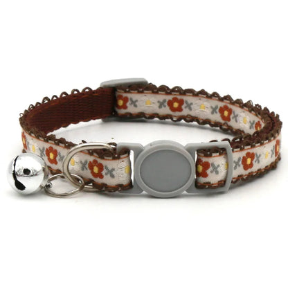 Hand Knitting Flower Pet Collar With Bell Colorful Retro Style Cat Collar Adjustable Safety Necklace For Puppy Cat Accessories