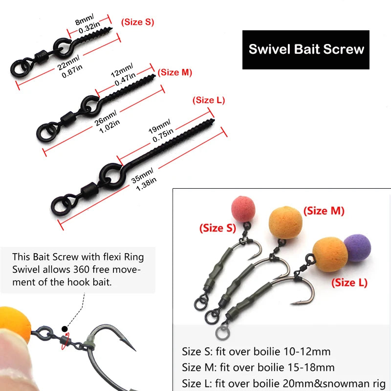 Carp Bait Screws With Ring Mirco Swivel Carp Bait For Carp Ronnie Rig Zig Chod Boilies Screws Carp Hiar Rig Terminal Tackle