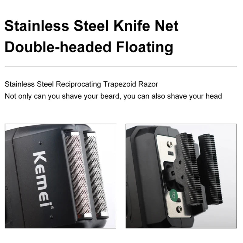 Kemei Rechargeable Cordless Shaver for Men Twin Blade Reciprocating Beard Razor Face Care Multifunction Strong Trimmer  KM-1102