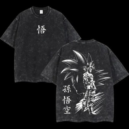 Anime Dragon Ball Cosplay Washed T-Shirt Cotton Short Sleeve Loose Large Casual Sports Fitness T-Shirt Men's Harajuku Clothing