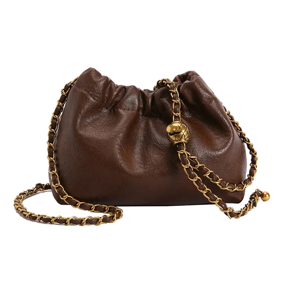 Women Chain Shoulder Bag Versatile Crossbody Tote Bag Casual Pleatd Hobo Bag Satchel Sling Bag Girl Stylish Purse