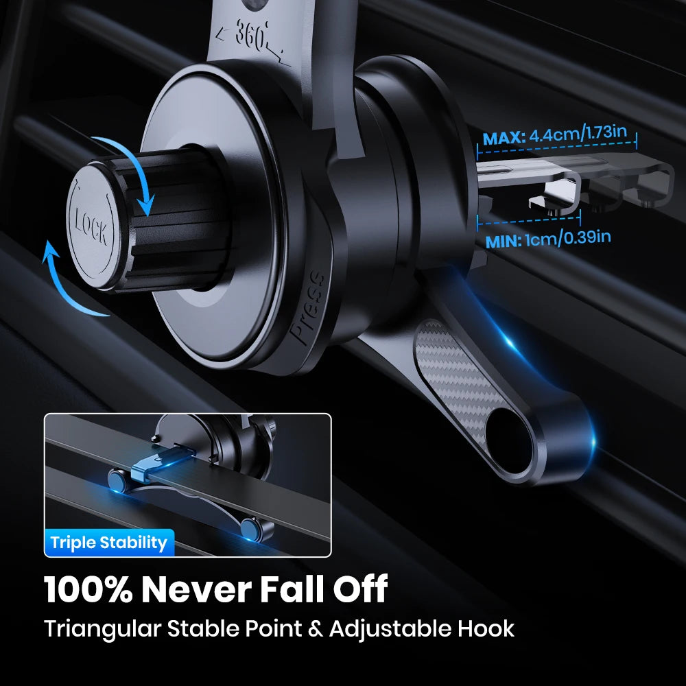 TOPK Car Phone Mount Holder, 3-Point Support 360° Rotating Extended Arm Metal Hook Superior Stability Phone Holder for Car Cars