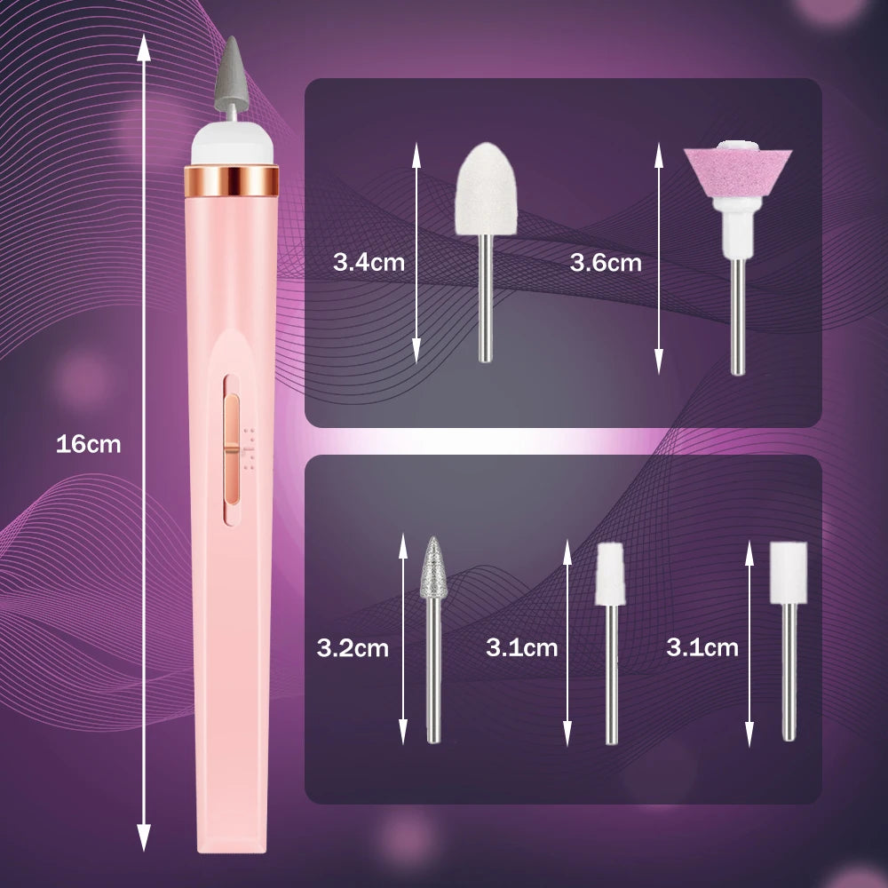 YIKOOLIN 5 in 1 Electric Nail Polish Drill Machine USB Charge Portable Manicure Set  Exfoliation and Polishing for Nail Salon