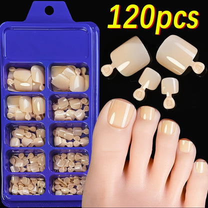 120Pcs 9-Colors French Fake Toenails Summer Short Sqaure Press On Toe Nails Tips Glossy Nude/Pink/Brown Full Cover False Toenail