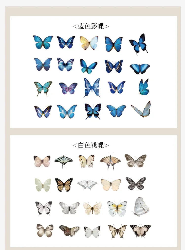 Journamm 40pcs/pack Butterfly Series Stickers Art Collage Junk Journal DIY Scrapbooking PET Waterproof Craft Aesthetics Stickers