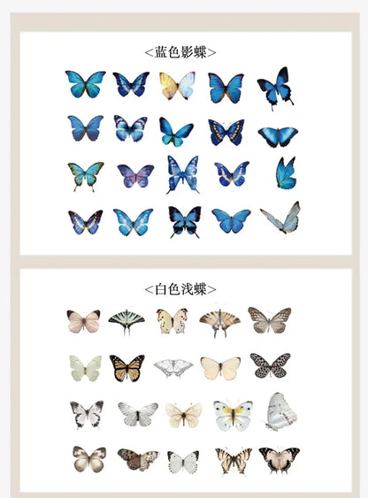 Journamm 40pcs/pack Butterfly Series Stickers Art Collage Junk Journal DIY Scrapbooking PET Waterproof Craft Aesthetics Stickers