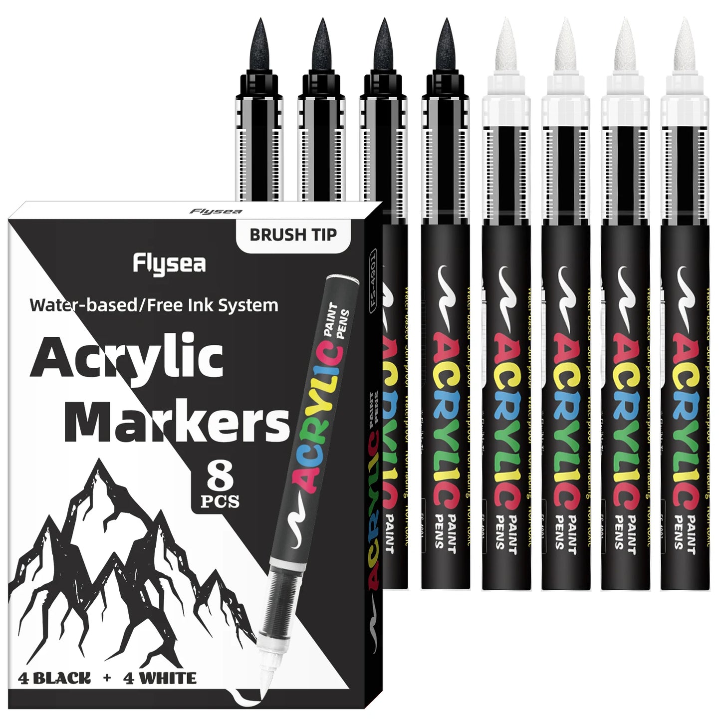 8pcs Black and White Acrylic Paint Markers Set, Large Ink Capacity, Acrylic Markers for Illustration Sketching, Wood, Glass, Fab