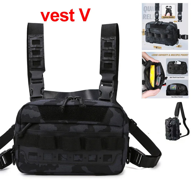 Tactical Chest Vest Bag Backpack Front Rig Pouch Outdoor Camping Cycling Hiking Hunting Climbing Fishing Lure Travel Fanny Pack