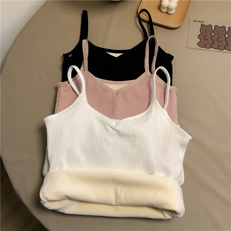 T-shirt Sleeveless Tops Women Winter Warm Underwear Solid Color Thermal Casual Nightwear Sexy Elasticity Female Thin Velvet