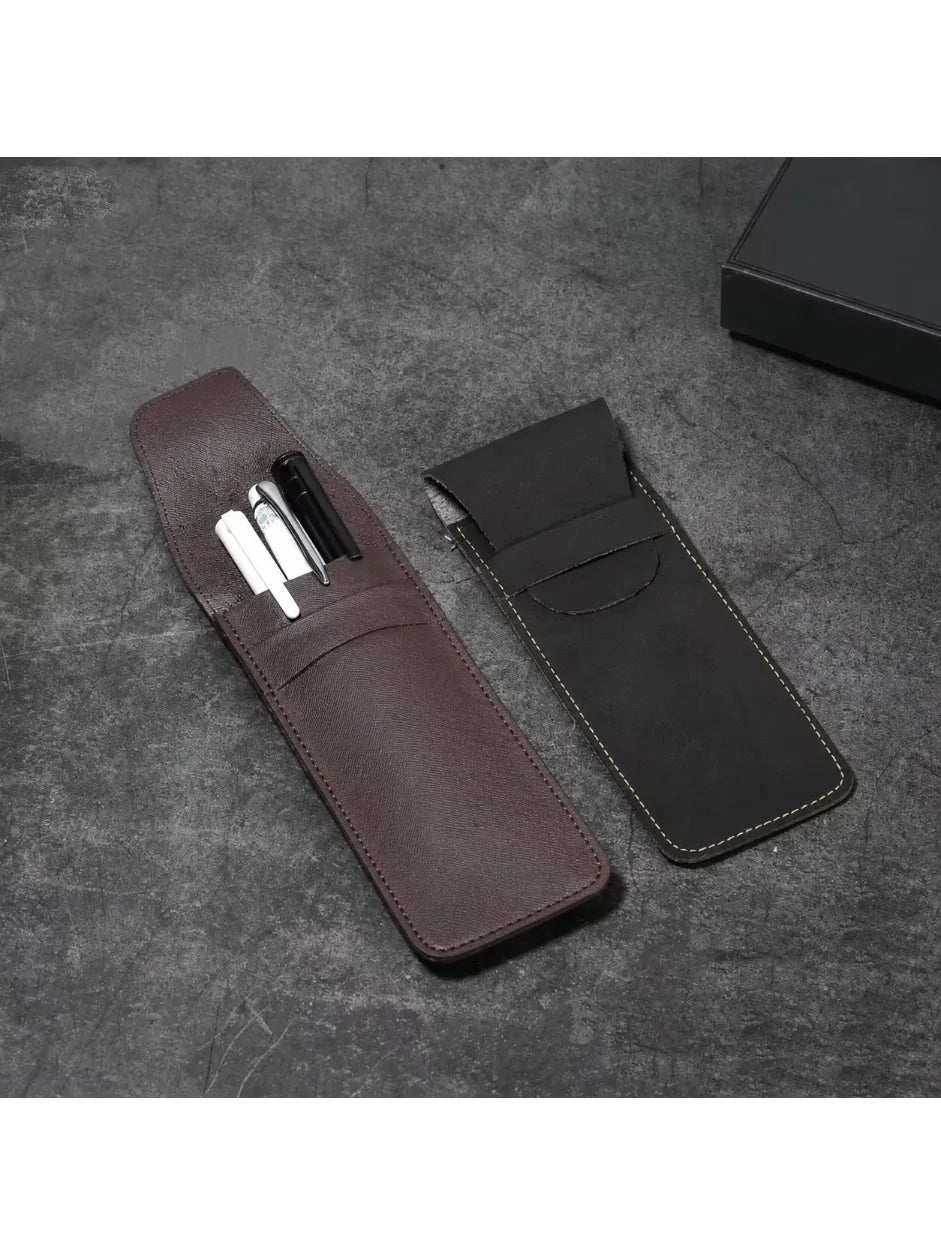 Vintage Frosted PU Leather Flap Pen Case High-end Fountain Pen Protective Sleeve Large Capacity Double Set of Pen Case