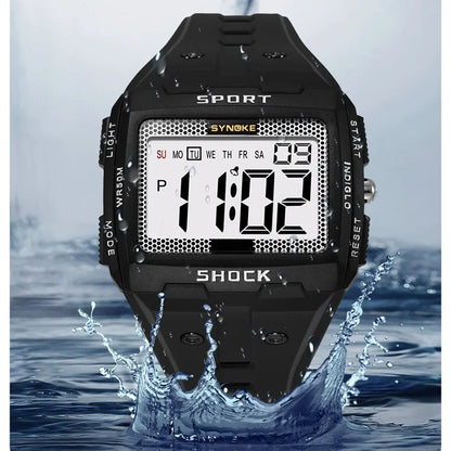 SYNOKE New For Men Sports Electronic Watch Waterproof Night Glow Large Screen Square Outdoor Running Camping Student Watch