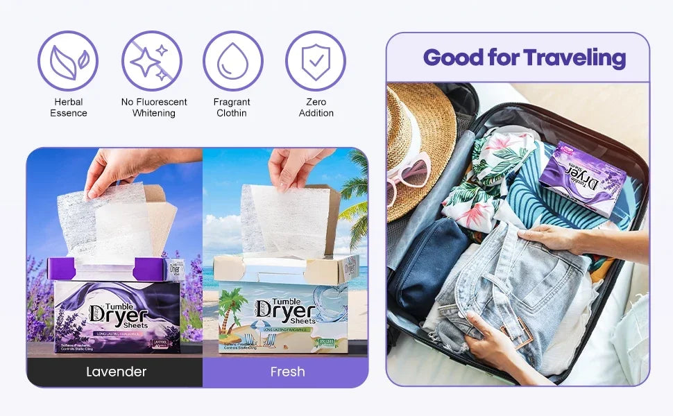 Dryer Sheets Bulk Natural Fabric Softener Plant Lavender Laundry Softener Naturally Pet Clothing Cleaning Aromatherapy Tablets