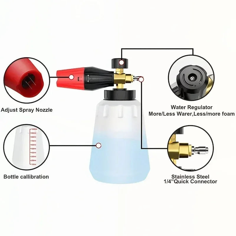 High Pressure PA Foam Cannon  Adjustable Foam sprayer Snow Foam Gun Car Washing Accessories Cleaning Kit for Pressure Washers