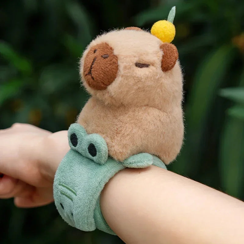 Capybara Slap Snap Wrap Capibara Plushie Wristband Bracelet Kawaii Cute Dog Cat Plush Toy Hand Ring Creative Funny Gift