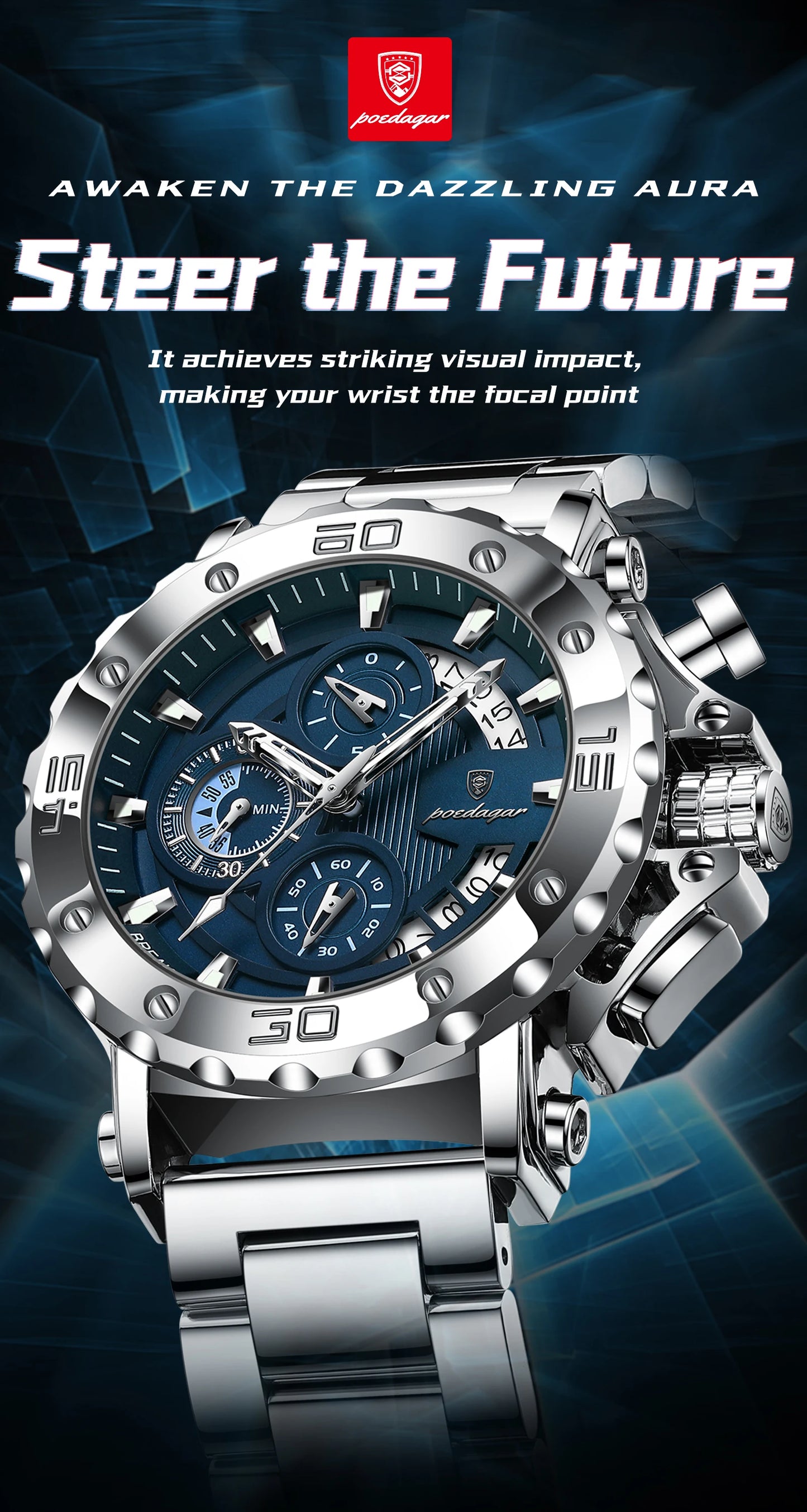 POEDAGAR Luxury Men's Watch Calendar Luminous Waterproof Man Clock Chronograph Stainless Steel Quartz Watches For Men Reloj Gift