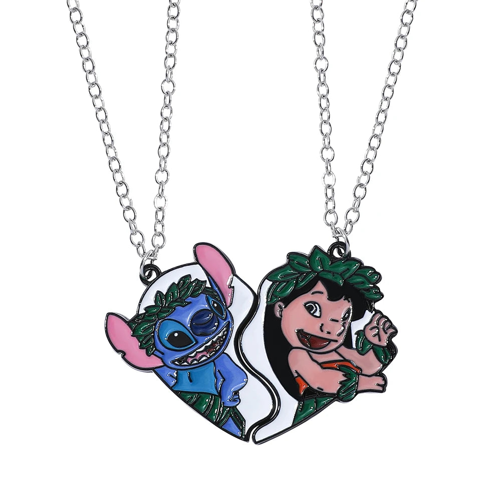 Couple's Stitch Heart Necklace - Gold & Silver Angel And Stitch Cute Style Jewelry Pendant Gift for Girls